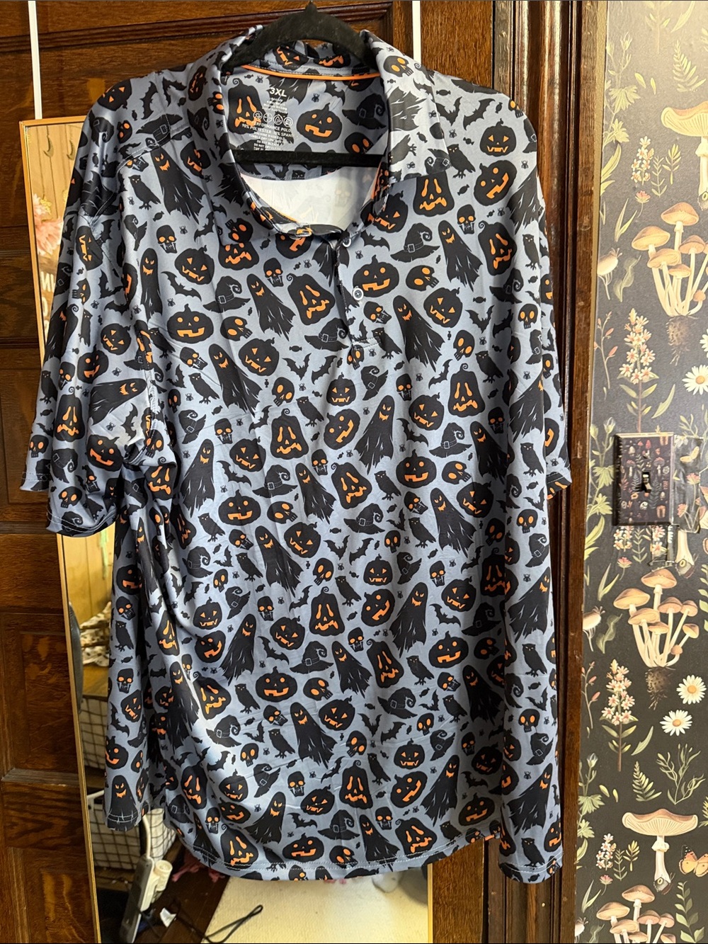 Halloween Jack-o'-Lantern & Ghost Print Button-Up Shirt